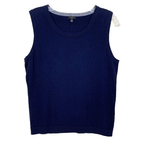 Talbots Womens M Petite Sleevless Tank Top Knit Shell Cashmere Blend Navy Blue - Picture 1 of 10